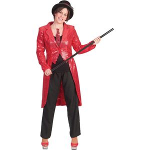 Funny Fashion - Glitter & Glamour Kostuum - Tailcoat Red Vrouw - Rood - Maat 40-42 - Carnavalskleding - Verkleedkleding