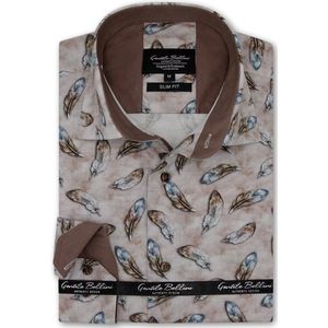 Heren Overhemd - Slim Fit - Trendy Print - Bruin - Maat XL