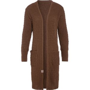 Knit Factory Jaida Lang Gebreid Dames Vest - Grof gebreid bruin damesvest - Cardigan voor de herfst en winter - Lang vest tot over de knie - Tobacco - 40/42 - Met steekzakken