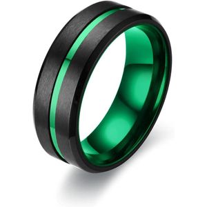 Walletstreet Wolfraam Band ring- RVS edelstaal-zwart met groene kleur motief-voor mannen en vrouwen-cadeau-Ideale geschenk