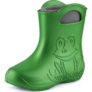 Ladeheid LA-CA-FrogWinter Kinder Regenlaarzen - Rubber - met Binnenschoen - EVA - Wasbare Binnenschoen - Smaragdgroen/Grijs - 24/25