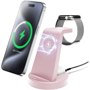 Vouwbare Draadloze Opladers, 3-in-1 Magnetische Standdock, Geschikt voor iPhone 16 15 14 13 12 11/Pro/Max/Mini/Plus X XR XS SE, Geschikt voor iWatch 9 8 7 6 5 4 3 2 SE, Voor Airpods 3 2/ Pro Meerdere Apparaten, Inductieve & Handige Opladestation
