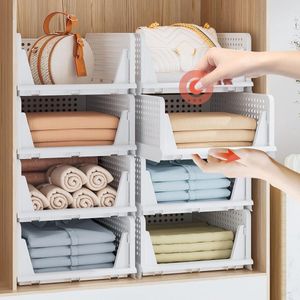 Ibenzoa® Kledingkast en Huishoudelijke Organizer Set van 5 - Stapelbare en Opvouwbare Plastic Opbergkisten voor Elke Ruimte