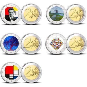 2 Euro munt kleur Mondriaan complete serie 1-5