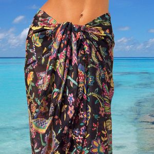 Happy Pareo Black Flowers - meerkleurige sarong omslagdoek met kwastjes