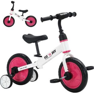 Loopfiets - 4-in-1 - Kinderfiets - Peuterfiets - Maximaal Gewicht 30kg - Geschikt voor Kinderen 2 tot 5 Jaar - Roze/Wit