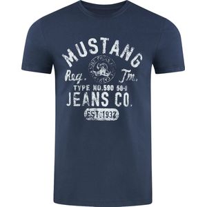 Mustang Heren T-Shirt Basic Print Tee regular fit Blauw S Ronde Hals Volwassenen Opdruk Print Shirts