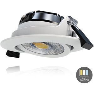 LCB - LED Inbouwspot IP65 - 82MM Wit - 6W 580Lm - CCT 827 - 830 - 840 Multi Color Switch | Zaagmaat 67MM Triac Dimbaar - Inclusief Lasdoos