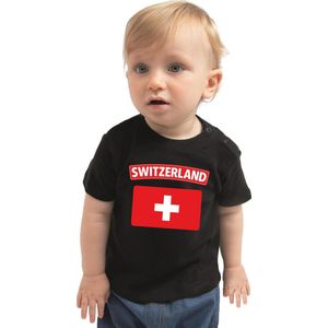Switzerland baby shirt met vlag zwart jongens en meisjes - Kraamcadeau - Babykleding - Zwitserland landen t-shirt 68