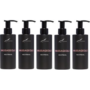 Massageolie Neutraal 300 ml - met pomp - zwarte fles - 100% natuurlijk - biologisch en koud geperst - set van 5 stuks - Voordeelverpakking