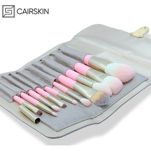 CAIRSKIN 10 Golden Rose Brushes + Elegant Golden Roll Pouch Limited Edition CAIRCOLLECTION - Professionele Vegan Gezichtskwasten Oogkwasten & Liner Applicatie Makeup - Gezichtsmakeup Penselen - Travel Brush Set