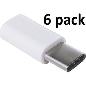 6 stuks USB type C 3.1 naar Micro USB 2.0 verloop-stekker / adapter Female micro USB naar Male USB type C 3.1, o.a. Nexus, OnePlus, Asus, Nokia, Lumia, Macbook, Chromebook en Xiaomi