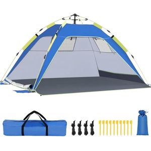 Strandtent uv Bescherming - Strandtent Baby Pop Up – Strandtentje Extra Licht – Strandschelp Voor 3-4 Personen – Strand Tent – Zonbescherming – Pop Up Tent - Voor in de Tuin, Strand, Vissen Etc. - Blauw