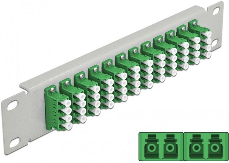 Delock - 10 Inch - Glasvezel Patch Panel - Groen - 12 Poorten LC Quad, 1U, Metaal, Grijs
