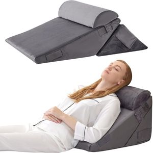 Set van 3 orthopedische wigkussens voor in bed, schuimwigkussen na een operatie ter ondersteuning van rug, benen en knieën, verstelbaar opvouwbaar driehoekig kussen van 23 en 30 cm voor slapen, zure reflux, snurken, fluweel