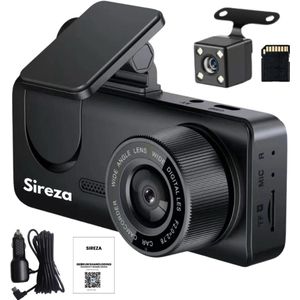 Sireza® D1 - Dashcam - Dashcam Voor Auto - dual dashcam - Voor en Achter Camera - NL Handleiding + Systeem - Loop Opname - Full HD - 64GB SD Kaart - WiFi - 2 inch met App