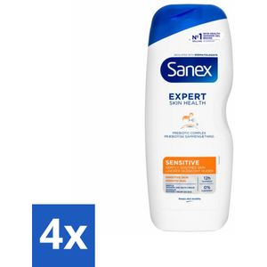 4 x Sanex - Douchegel - Dermo Sensitive - Voor Gevoelige Huid - 600 ml - Douchegel - Gevoelige Huid - Sanex Dermo Sensitive - Lactoserum - Huidverzorging