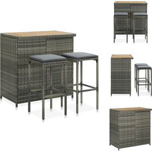 vidaXL Barset - Grijs - PE-rattan/staal/massief acaciahout - 102x60x105cm - Incl - kussens - Set tafel en stoelen