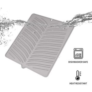 Afdruipmat van siliconen, hittebestendig en antislip, grote rubberen mat voor het drogen van servies en glazen, 41 x 36 cm (grijs, 52 x 45 cm) (grijs, 41 x 36 cm)