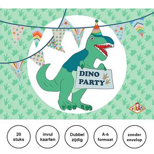 Puk Art© | Uitnodiging kinderfeestje Dino | Uitnodigingskaarten | Uitnodiging verjaardag | Uitnodiging feest | Kinderfeestje | Invulkaarten | 20 stuks