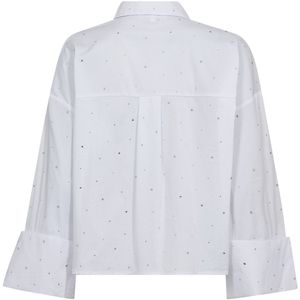 Co'Couture - LeniCC Wide Cuff - Blouse - Wit - Versierd met Glanzende Steentjes