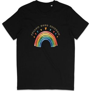 T Shirt Dames en Heren - Regenboog en Tekst: Follow Your Rainbow - Zwart - XXL