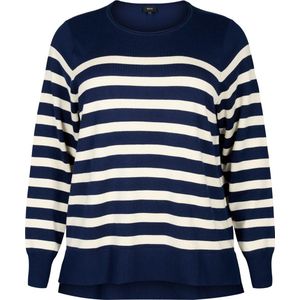 ZIZZI CACARRIE, L/S, STRIPE PULLOVE Dames Blouse - Blue - Maat M (46-48)