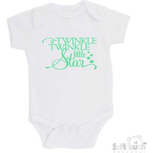 Soft Touch Romper ""Twinkle winkle little star"" Unisex Katoen Wit/mint Maat 56/62
