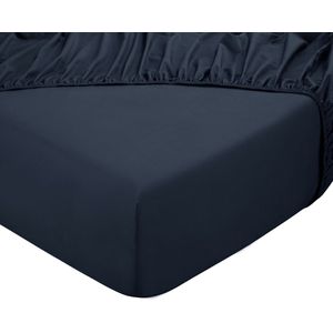 DoubleDry Hoeslaken 100% Natuurlijk Katoen - Tweepersoons 140x200 cm - Zacht & Ademend - Rondom Elastiek - Navy
