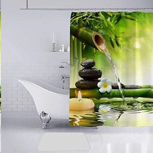 Douchegordijn, waterdicht, schimmelbestendig, polyesterweefsel, machinewasbaar, met 12 haken voor badkamer, 180 x 180 cm, bamboegroen