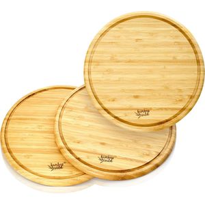 Set van 3 ronde, bamboe ontbijtplanken 25 x 1,6 cm (ØxH) onderhoudsvriendelijk