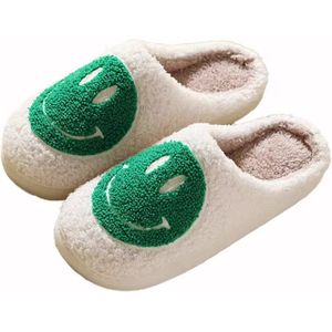 TippyToes® Smiley Slippers - Comfortabele en Warme Huispantoffels - Anti-Slip - Unisex - Groene Smiley