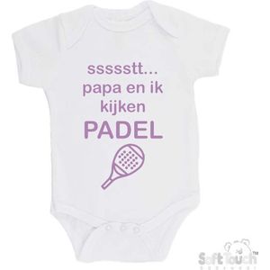 100% katoenen Romper ""ssssstt.. Papa en ik kijken Padel"" Padellen Meisjes Katoen Wit/lila Maat 68/74