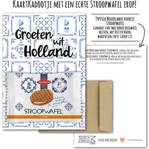 Kaartkadootje Typisch Nederlands -> Stroopwafel - No:02 (Groeten uit Holland-Delfts blauw-klompen-mutsje) - LeuksteKaartjes.nl by xMar