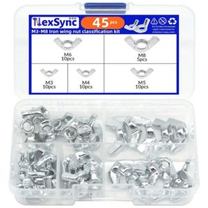 Vleugelmoer Set – 45 Stuks – M3 t/m M8 – Gegalvaniseerd Staal – In Assortimentsdoos