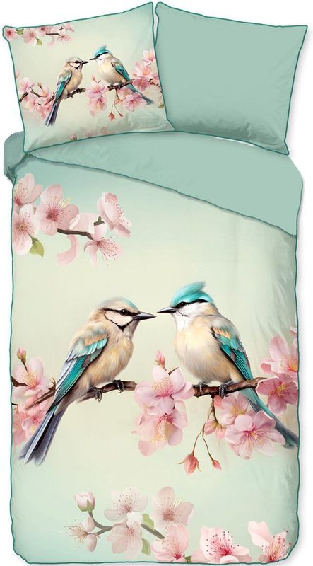 Luxe - Dekbedovertrek - Mint - 100% Katoen-Satijn - Vogels en Bloesem Print