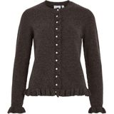 Vila - Vijacia O-neck Frill Knit Cardi - Coffee Bean/Melange - Damesvest