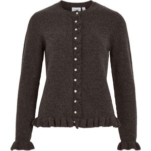 Vila - Vijacia O-neck Frill Knit Cardi - Coffee Bean/Melange - Damesvest