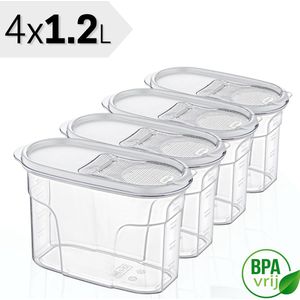 Voorraadpotten Set van 4 - 4x1.2L met witte deksel Voorraadbussen - Vershouddoos - 4 Stuks - BPA vrij - Kunststof