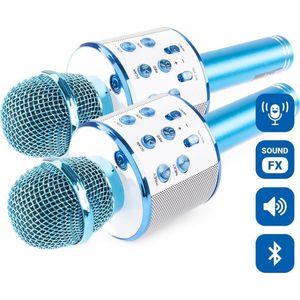 Karaoke microfoon Bluetooth (2x) - MAX KM01 - met o.a. speaker, echo & stemvervormer - Blauw