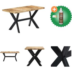 vidaXL Eettafel 140x70x75 cm massief ruw mangohout - Tafel - Inclusief Houtreiniger en verfrisser