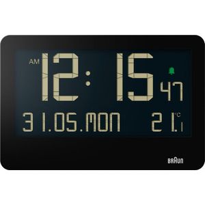 Braun BC14B - Wandklok - Tafelklok - Digitaal - LCD - Kalender- en temperatuurfunctie - Pieptoonalarm • 12/24H - Uitklapbare standaard - Wekkerfunctie - Snooze - Zwart