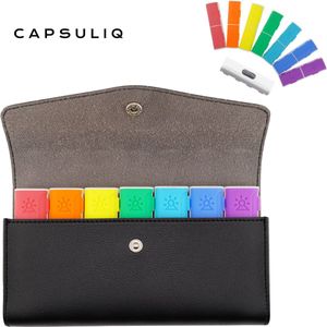 Pillendoos - Pillendoos 7 Dagen - Pillendoosjes - Pillendoosjes 7 Dagen 2 Vakken - Zwart - Pillendoosjes Met Leder Opbergtasje - Nederlandstalig - Medicijndoosje 7 Dagen - Gratis Pillensnijder - CAPSULIQ®