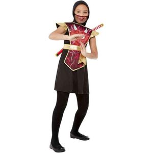 Smiffy's - Ninja & Samurai Kostuum - Ninja Warrior Futuristisch Rood - Meisje - Zwart, Goud - Medium - Carnavalskleding - Verkleedkleding