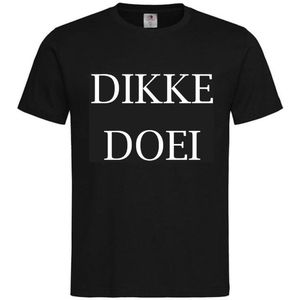 T-shirt Unisex Volwassenen Lol - Festival - carnaval - kermis - feestje - grappig - Weekend - Tekst ""Dikke Doei"" Op Voorkant | korte mouw | Zwart/wit | maat XXL