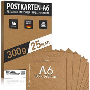 Blanco Ansichtkaarten om zelf vorm te geven, karton, vellen van kraftpapier, 25 vellen DIN A6, 300 g, 10,5 x 14,8 cm, natuurlijk karton, vellen van kraftkarton om te printen, kartonnen papier