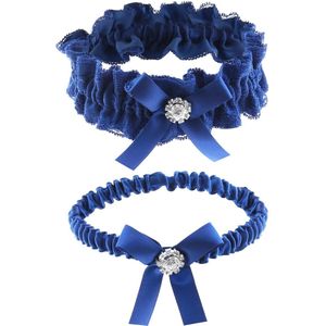 1 Paar Bruid Bruiloft Kousenband Elastische Kousenband Kant en Lint Boog Kousenband voor 15-23 Inch Beenomtrek Bruid Trouwjurken Decoratie Accessoires Blauw, Blauw, one size