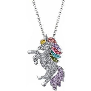 Fako Bijoux® - Kinderketting Met Hanger - Eenhoorn / Unicorn - Crystal - Kinderketting - Zilverkleurig
