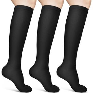 Ademende compressiesokken lange buis antislip vluchtsokken zwangerschap reizen - 3 paar zwarte S/M .