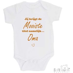 100% katoenen Romper ""Jij krijgt de mooiste titel namelijk... Oma"" Unisex Katoen Wit/tan Maat 62/68